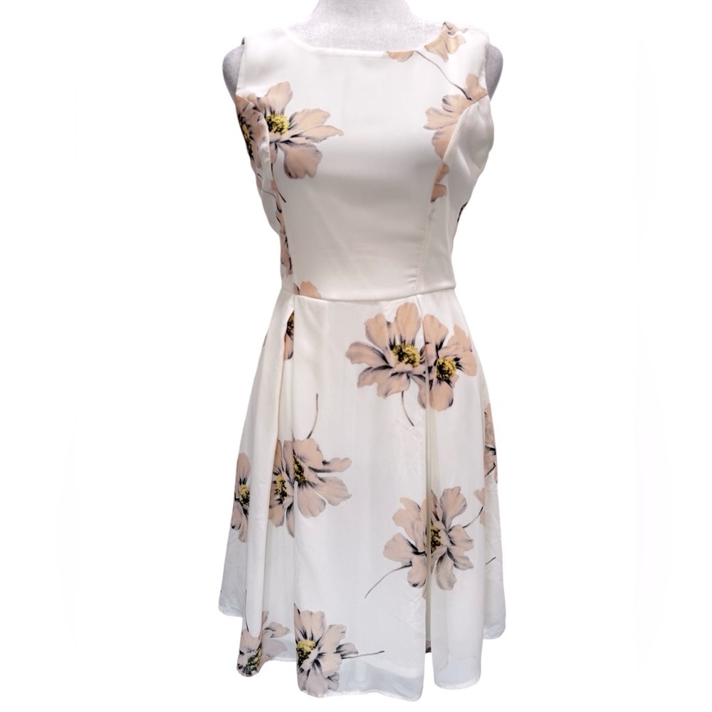 Cream with Pale Rose Pink Flowers Flowy Sleeveless ModCloth Dress by Yellow Star
